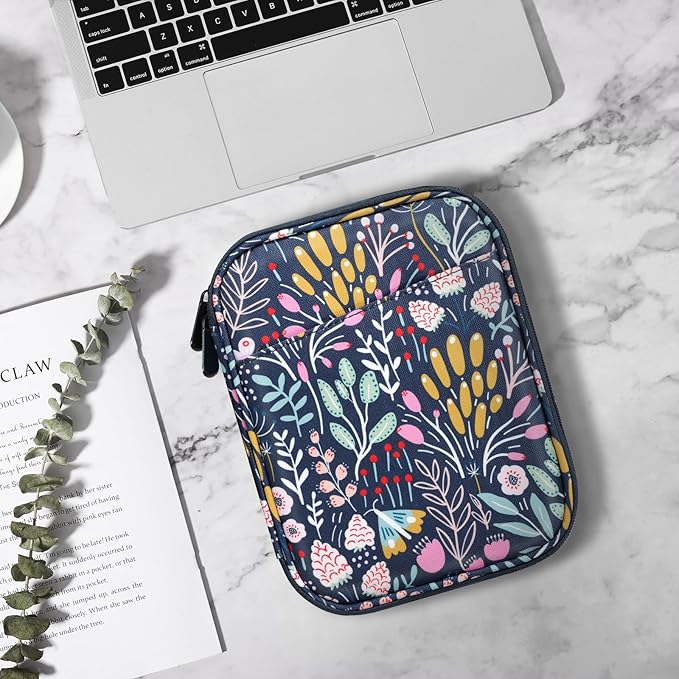 TiMOVO 6-7 Inch Tablet Sleeve for eReader Book Paperwhite/Colorsoft Signature Edition, Protective Sleeve Cover Case with Pocket for E-Reader/Oasis & Kobo Devices, Colorful Flower