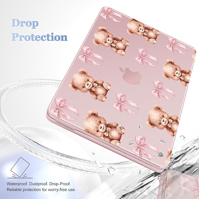 Case for 2026 MacBook Neo 13-inch Laptop with Liquid Retina Display, Release Model A3404, Sturdy Plastic Hard Shell Case + Keyboard Cover + Trackpad Film + Dust Plug, Teddy Bears & Pink Bows
