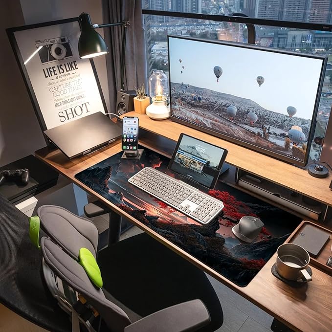 Extended Gaming Mouse Pad, Large Mouse Mat 3 mm Nature Rubber Base Mousepad with Stitched Edges, Non-Slip Desk Mat for Office Home Great Gift 31.5x11.8 Inch (Dark Canyon 2)