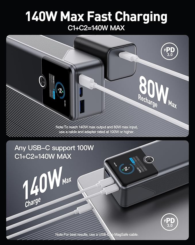 SIXTHGU Laptop Power Bank, 3-Port 20,000mAh Portable Charger with 200W Max Output, PD 3.1 Fast Charging, Flight-Approved for Travel, PowerTower, for MacBook, iPhone 17/16 Series, and More
