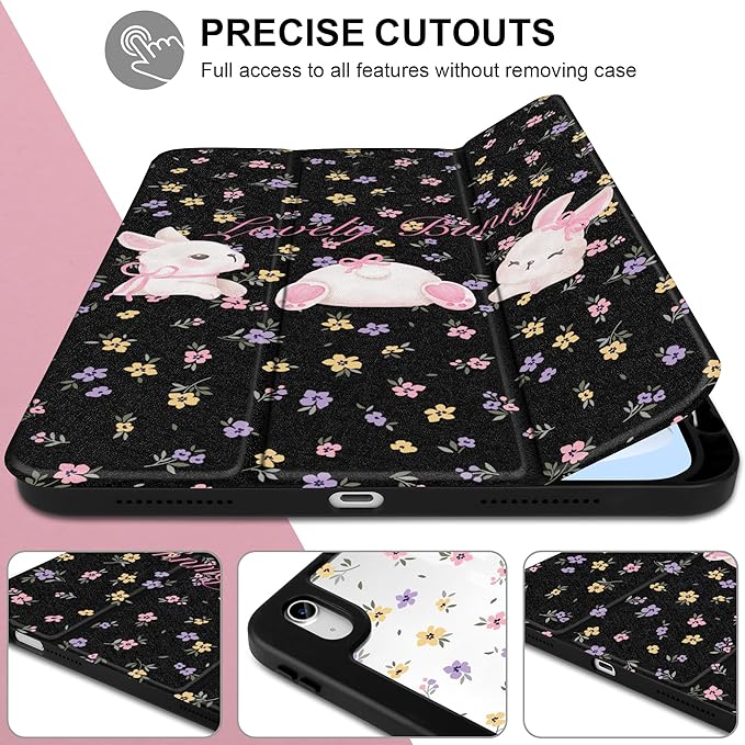Case for iPad Air 11 inch M4 2026 M3 2025 M2 2024,iPad Air 5th (2022) / 4th (2020) 10.9 Inch Clear Back Shell Lightweight Shockproof TPU Trifold Stand Auto Wake Sleep Cute Cover, Flowers