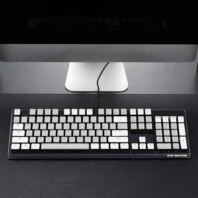 Hexgears GK735 Wired Full Size Mechanical Keyboard, Aluminum Housing Built for Gamers w/Kailh Box Brown Switch, White Backlit + Surrounded by RGB Light Strip, 104 Keys Gaming Keyboard for PC/Mac