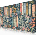 Floral Books Desk Mat Cute Desk Pad XXL Mouse Pad Colorful Mouse Keyboard Pad Flower Bookshelf Desktop Mat for Computer Laptop Aesthetic Reader's Home Decor 31.5x15.7 in