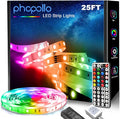 phopollo 5050 LED Strip Lights, 25ft Led Lights for Bedroom with 44 Keys IR Remote Controller and 12V Power Supply