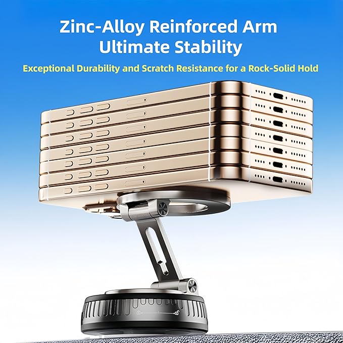 2026 Upgraded Magnetic Car Phone Mount for MagSafe: 360° Rotatable Adjustable Holder with 180+LBS Strong Suction Cup & 3800gf Magnet, Compatible with iPhone 17/16/15 Series & Android Devices