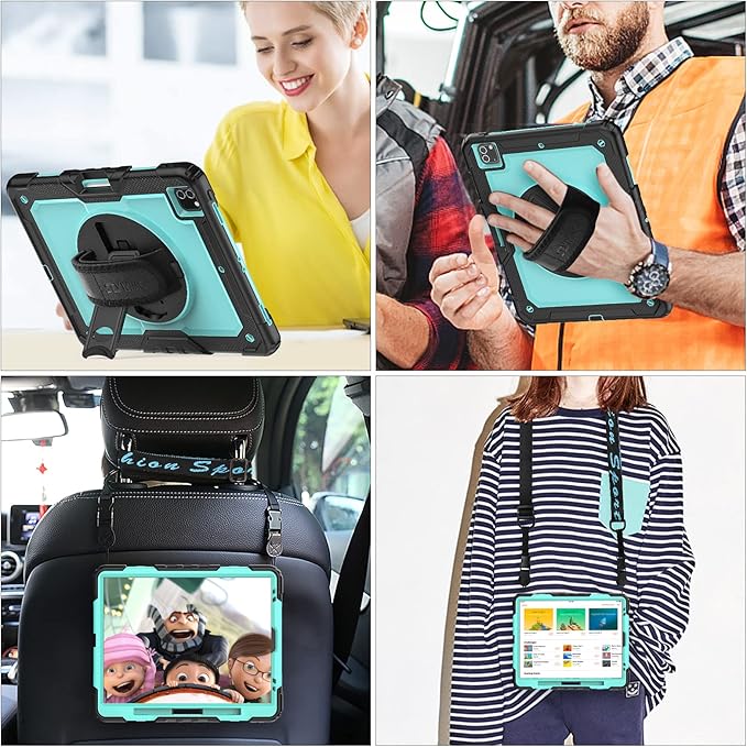 SEYMAC stock Case for iPad Pro 12.9'' 2022/2021/2020/2018 with Screen Protector 360 Rotating Stand Hand Strap, Drop-Proof Case for iPad Pro 12.9''(6th/5th/4th/3rd Generation), SkyBlue/Black