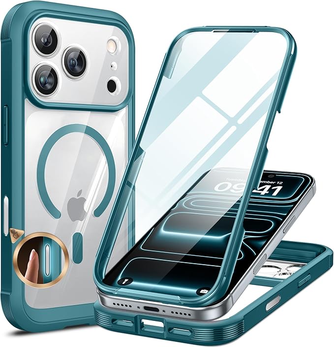 Miracase Magnetic for iPhone 17 Pro Case 6.3" [Compatible with MagSafe] Full-Body Phone Case with Built-in Glass Screen Protector & Camera Control,Drop Proof iPhone 17 Pro Cover, Green