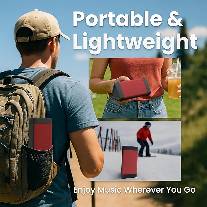 OontZ Angle 3 (4th Gen) – Portable Bluetooth Speaker, 12W Stereo Sound, 24 Hour Playtime, Rich Bass, 100 Foot Wireless Range, Waterproof, Home, Outdoor, Travel, Great Gift (Red)