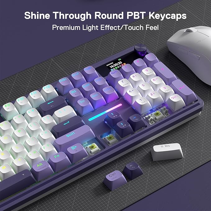 Redragon K762 Wireless Gasket Gaming Keyboard w/Hype Screen & Knob, 104 Keys Mechanical Keyboard, Easy-Control 1.14’’ TFT Info Display, 5-Layer Noise Dampening, Round PBT Keycaps, Mint Mambo Switch