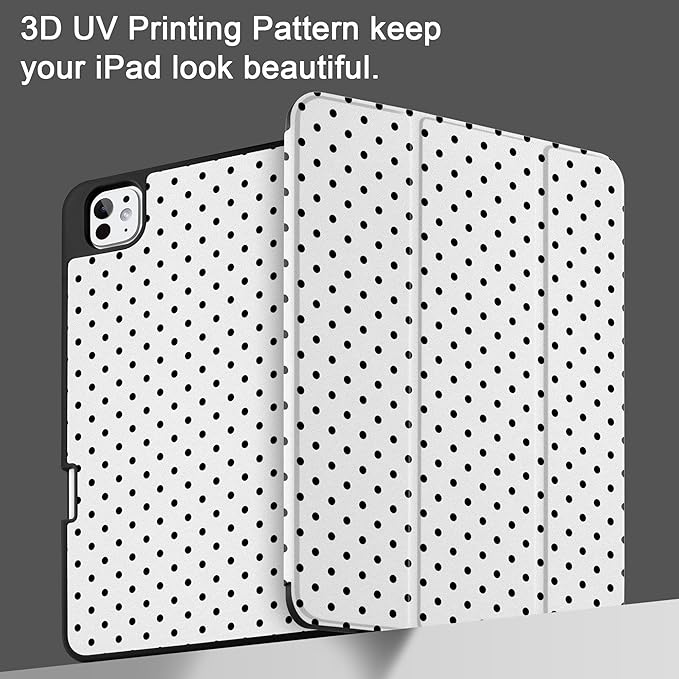 MEEgoodo Case for M5 iPad Pro 11 inch 2025/M4 iPad Pro 11 inch Case 2024, Tablet Cover with Trifold Stand & Pencil Holder & Auto Wake/Sleep & Soft TPU Back Cover, Black Polka Dot