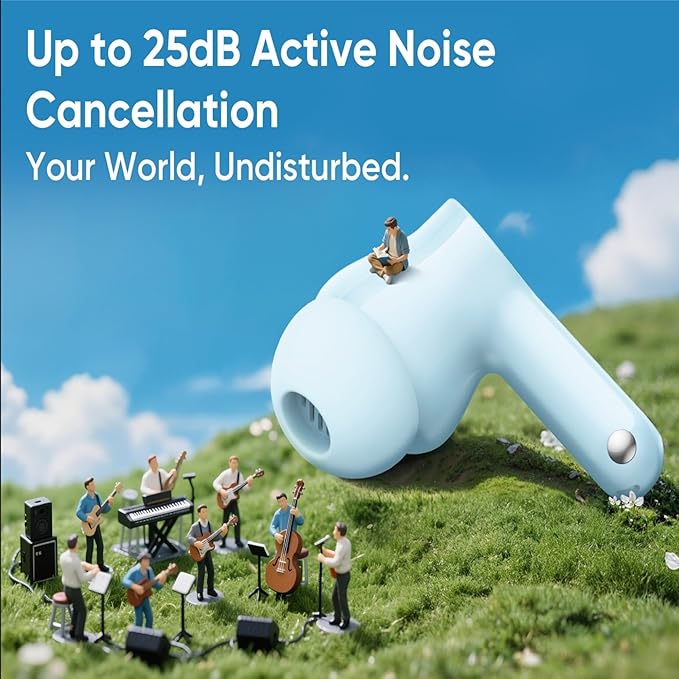 realme Buds T200x True Wireless Earbuds with 12.4mm Dynamic Bass Drivers, 25 dB ANC, Quad Mic, 45ms Latency, Upto 48 Hrs Playback, Fast Charge, IP55 Rated, BT 5.4 - (Blue)