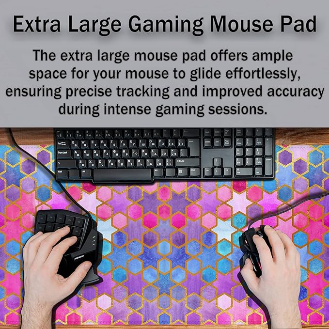 Large Desk Pad Purple Pink Full Desk Mat, Keyboard Gaming Mouse Pad Women Office Decor Big Mousepad, Cute Desk Mat Non-Slip Rubber Base, 35.4" X 15.7" for Work/Game/Office Watercolor Abstract