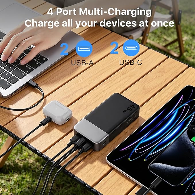 NOBIS Portable Charger,20000mAh 45W Power Bank Fast Charging, Battery Pack with 2 USB-C (in/Out) & 2 USB-A, Digital Display & Small Current Mode, Compatible with Phone 17 S25 Tablet