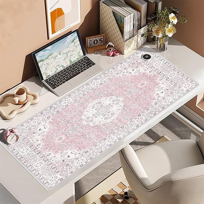 Baziabbo Pink Desk Mat,XXL Extended Large Mouse Pad,Durable Gaming Mousepad with Stitched Edge,Non-Slip Rubber Base Keyboard Desk Pads for Work Home Game