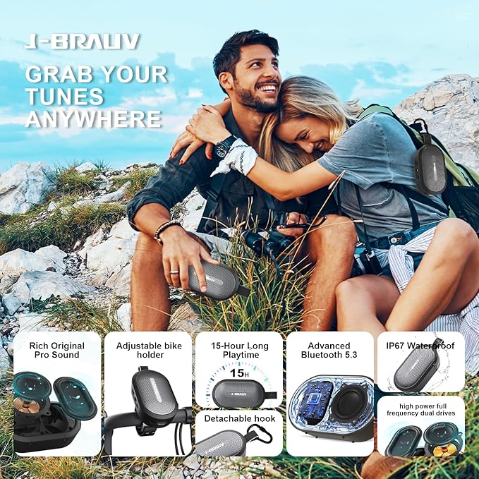 Portable Mini Bike Bluetooth Speaker,IP67 Waterproof Wireless with Adjustable Strap and Hook, Loud Clear Sound 10Hours Playtime, Home/Party/Outdoor/Beach/Shower (MINI Speaker)