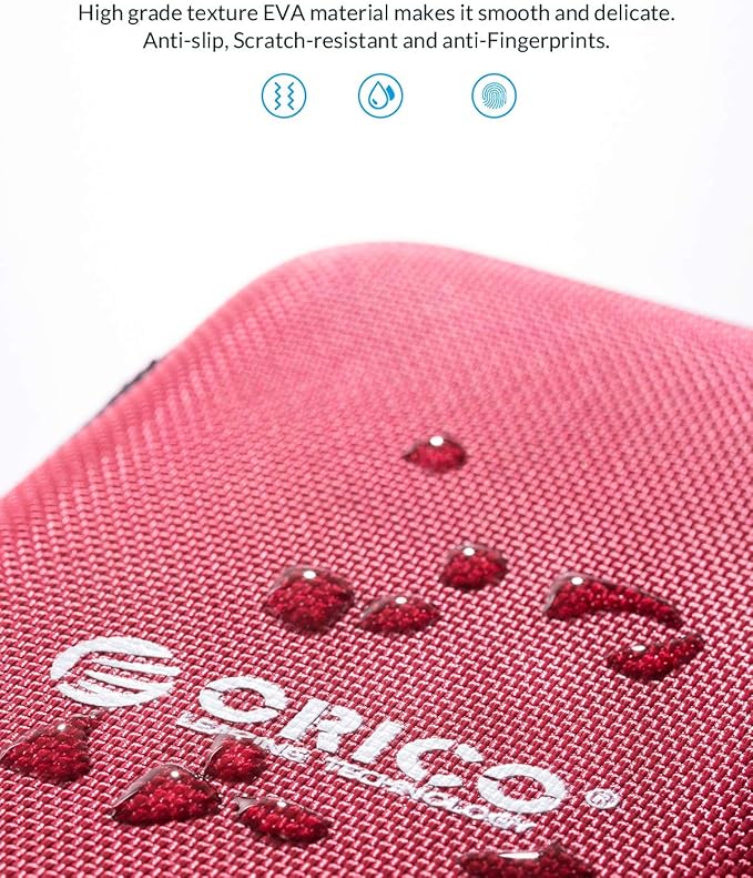 ORICO Hard Drive Case 2.5 inch External Drive Storage Carrying Bag Waterproof Shockproof with Inner Size 5.5x3.5x1.0inch for Organizing HDD and Electronic Accessories, Red(PHD-25)