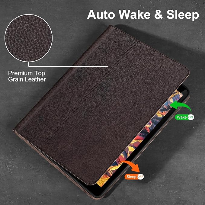 Gexmil Genuine Leather Case for iPad mini 7 (A17 Pro) 2024,iPad mini 6 Generation 8.3 Inch Case 2021, Anti Fingerprint/Slip,Cowhide Folio Cover Auto Sleep/Wake with Adjustable Stand,Sand Dark Brown