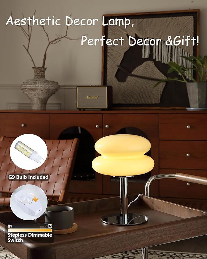 Glivpny Mushroom Lamp Table Lamp for Night Stands,Mid Century Modern Desk Lamps for Bedroom, Vintage Dimmable Bedside Small Cute Lamps, Cool Aesthetic House Warming Gifts New Home Decor(Cream)