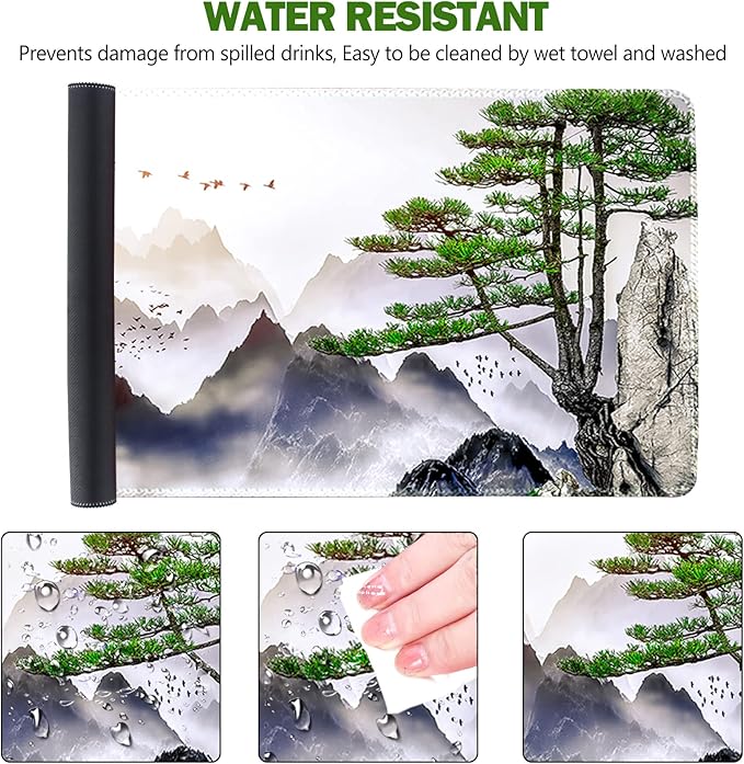 AIMSA Extended Gaming Mouse Pad, XL Large Keyboard Mouse Mat Desk Pad with Stitched Edges, Durable Non-Slip Base Landscape Mousepad for Home Office, 35x15.7inch, Pine Tree Mountains