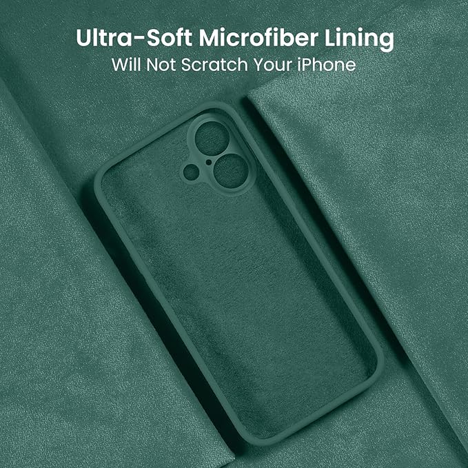 FireNova Designed for iPhone 16 Case, Silicone Upgraded [Camera Protection] Phone Case, Soft Anti-Scratch Microfiber Lining Inside, 6.1 inch, Midnight Green