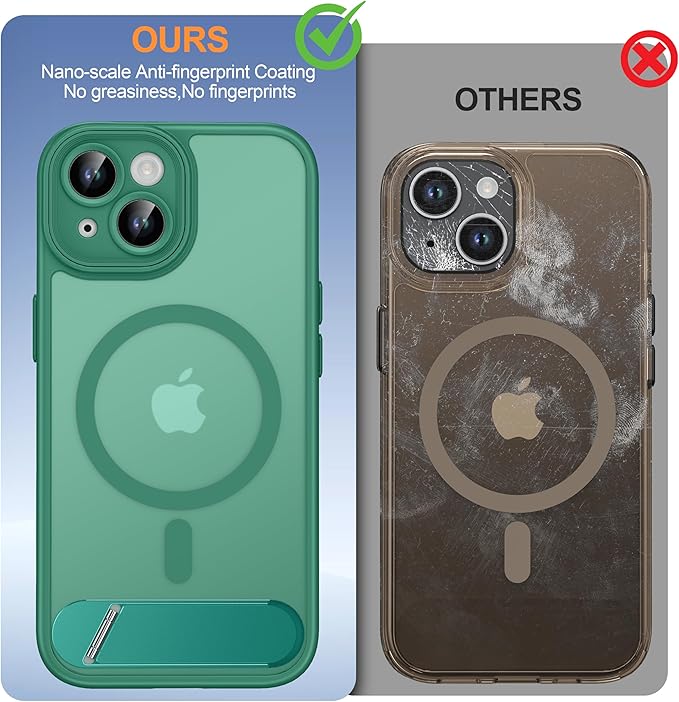 Magnetic Compatible with iPhone 15 Case, [Built-in Invisible Kickstand][Compatible with MagSafe][Full Camera Protection] Translucent Matte Phone Case for iPhone 15 6.1" Cyan