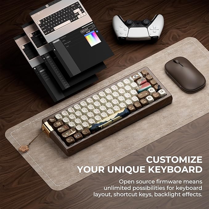 XVX MU68 FujiWave Mechanical Keyboard with Solid Wood Shell, 65% 68-Key Hot-Swap Keyboard with Pre-lubed Linear Switches, PBT 5-Side Dye-Sub MOA Keycaps, Tri-Mode Gasket Mount for Mac & Windows
