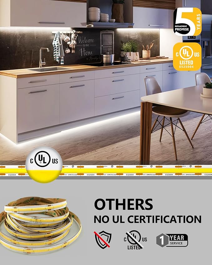 EMITEVER COB LED Strip Lights Neutral White 16.4ft, 4000K Ra 90+ Tape Light Premium High Density, 24V, 300+Lumens/ft, 2400LEDs/Spool, 3W/ft, UL Listed 5 Year Warranty (Power Supply Sold Separately)