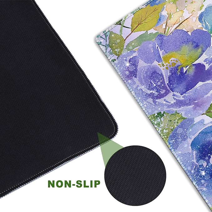 ARTSO Large Gaming Mouse Pad with Stitched Edges, XXL Extended Keyboard Mat Long Mousepad Desk Decor Writing Pad 35.1x15.7 in, Non-Slip Base for Work, Game, Office, Home, Purple Rose Flower