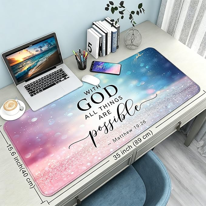 Desk Mat,Large Mouse Pad 35''×15.6'' XXL Extended Mouse Pad Mat Desk Pad with Non-Slip Base Mousepad for Computer,Office,Keyboard and Laptop - with God