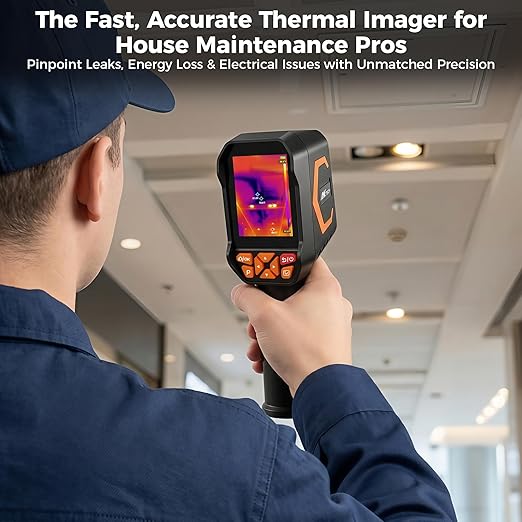 Handheld Dual Lens Thermal Imaging Camera with 2MP Visual Camera, 512×384 Super Resolution, -4°F~1022°F, PC 2D/3D Image Analysis for Hidden Water Leak Detection & Moisture Inspection