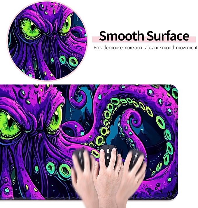 Octopus Monster Gaming Desk Mat, Computer Keyboard Large Extended Cool Neon Animal Mouse Pad for Office and Home, 31.5×11.8 Inches, XL