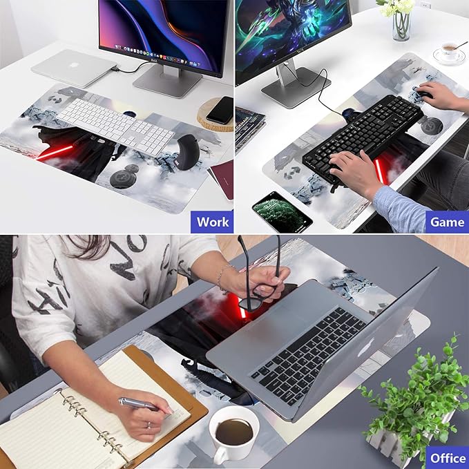 Large Gaming Mouse Pad XXL,Soft Big Extended Mousepad with Non-Slip Rubber Base and Stitched Edges,Smooth Surface Laptop Desk Pad,Computer Keyboard and Mice Combo Pads Mouse Mat,31.5x15.7 inch