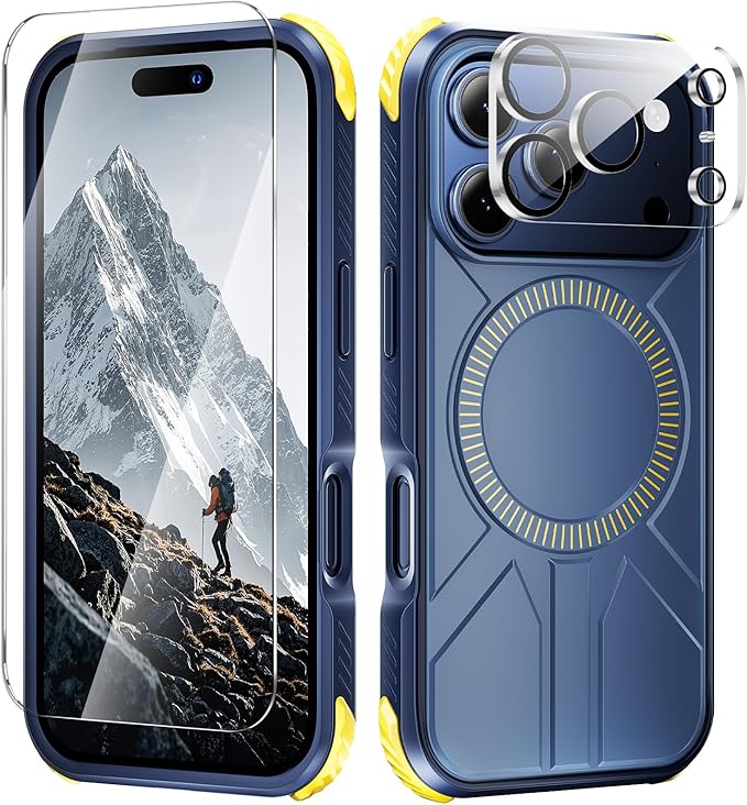 3 in 1 for Heavy Duty iPhone 17 Pro Max Case with Screen Protector & Camera Lens Protector ,7X Military-Grade Drop Protection ,Fits MagSafe ,Rugged & Slim shockproof Case for iPhone 17 Pro Max , Blue