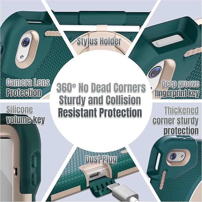 Andnary Case for iPad (A16) 11th /10th Generation 11/10.9 Inch 2025/2022 with Screen Protector/360° Rotate Stand/Shoulder Strap/Pencil Holder, Shockproof iPad 11th/10th Gen Cover (Green+White)