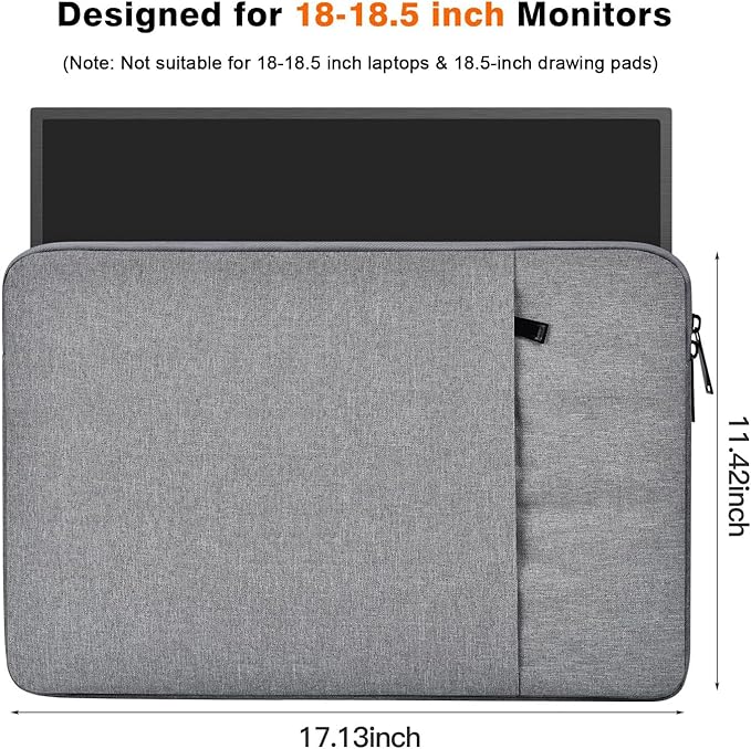 Portable Monitor Sleeve 18.5 inch, Padded Shockproof Carrying Case Compatible with Most 18.5-in Portable Display Monitors, Water-Resistant Monitor Bag Cover with Accessory Pocket Bag -Gray