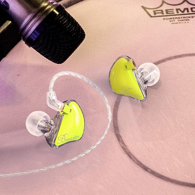BASN Bmaster Noise Isolating in Ear Monitor Earphones, 1BA+2DD Hybrid Balanced Armature Driver IEM Headphones with Two Detachable MMCX Cables (Yellow)