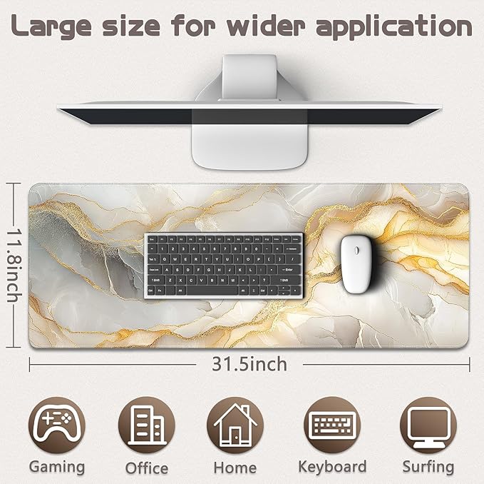 Gaming Mouse Pad - (31.5"×11.8") Marble Large Mouse Pads for Desk - Desk Mat for Keyboard and Mouse with Non-Slip Base, Desks Pad Matfor Game/Office & Home