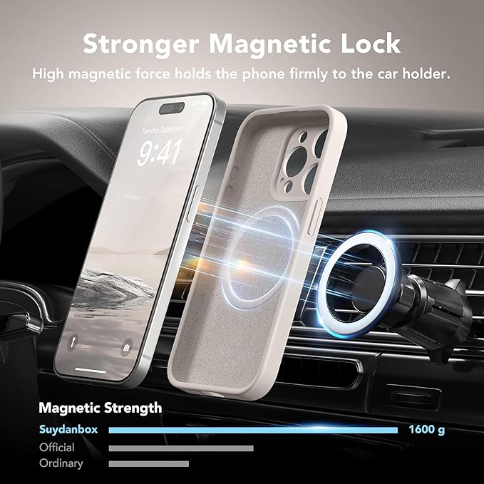 Magnetic for iPhone 15 Pro Max Case, Compatible with MagSafe, [Full Camera Protection][Screen Protector] Silicone Shockproof Protective Phone Case for iPhone 15 Pro Max 6.7", Stone