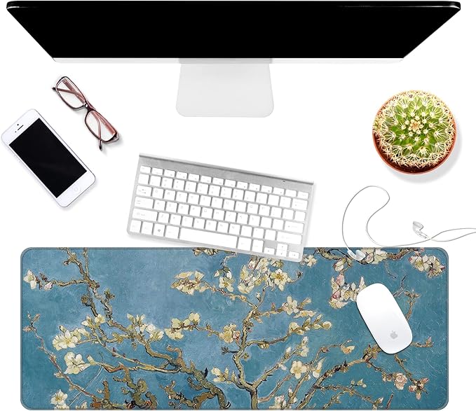 Thin Extended Gaming Mouse Pad （31.5 * 11.8 * 0.08 inch） with Stitched Edges Large Mousepad Long XXL Keyboard and Mouse pad Desk Mat for Gaming Office & Home - Almond Blossom