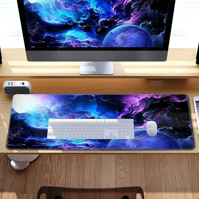XL Gaming Mouse Pad Desk Pad Galaxy Print Extended Big Mouse Pad Large,31.5x11.8in Long Computer Keyboard Mousepad Mouse Mat with 3mm Non-Slip Base and Stitched Edge for Home Office Work