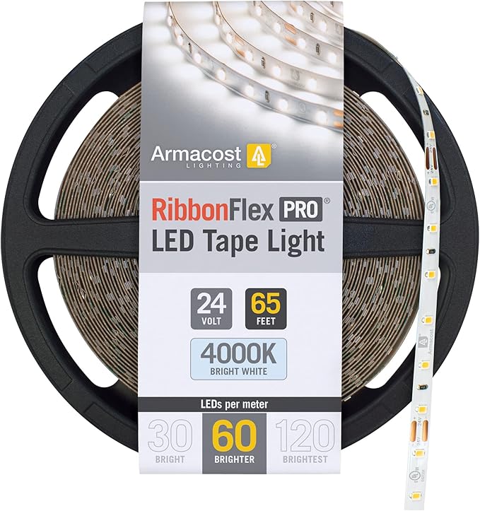 Armacost Lighting RibbonFlex Pro 24V White LED Strip Lights 60 LED/m, 4000K, 65.6 ft 155260
