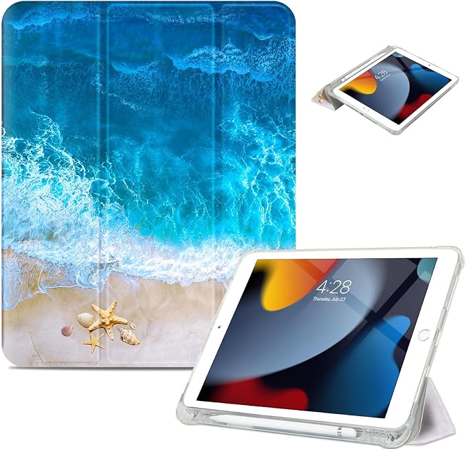 Vimorco for iPad 9th/8th/7th Generation Case 10.2 Inch, fit iPad Air 3rd Generation Case 10.5-inch, for iPad Pro 10.5 Inch Cases Pencil Holder/2 Viewing Stands/Typing Stand/Slim, Ocean Beach