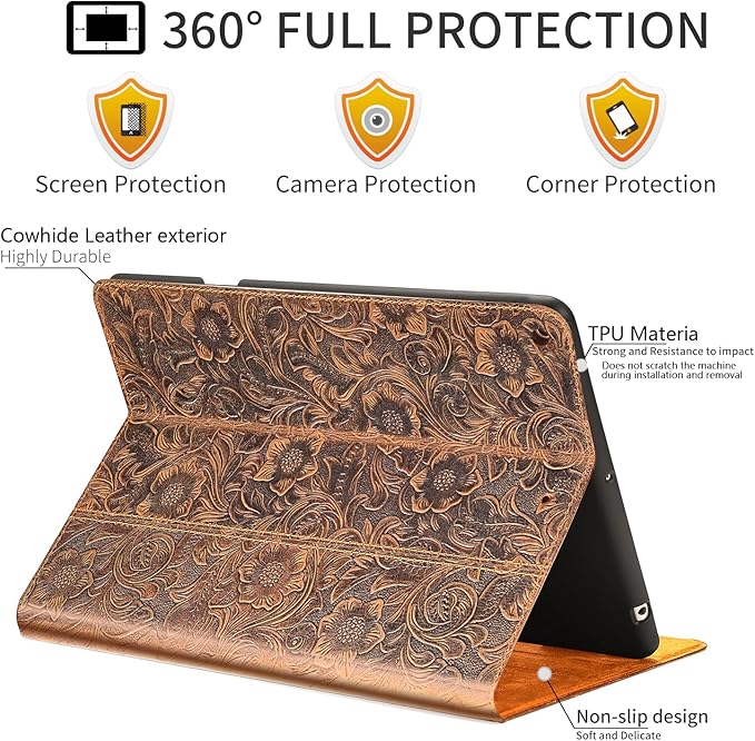 Gexmil Genuine Leather Case for iPad mini 7 (A17 Pro) 2024 / iPad mini 6 Generation 2021 8.3 Inch,Pencil Holder,Protctive Shockproof Cowhide Cover,Auto Sleep/Wake,Pencil 2 Wireless Charging, Brown