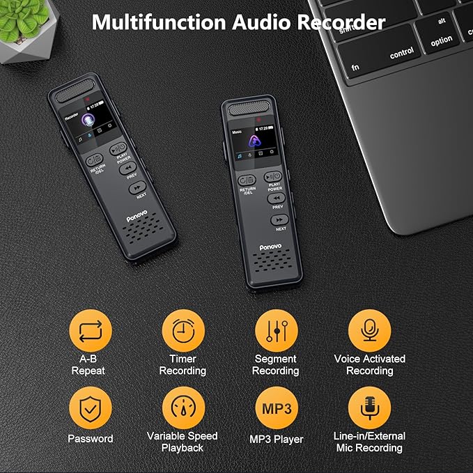 160GB Digital Voice Recorder with Playback, 1100mAh Audio Recording Device for Lecture Interviews, 1536Kbps Voice Activated Recorder with Noise Reduction, Password, External Microphone