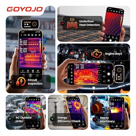 GOYOJO Thermal Imaging Camera for Android/iphone 15/16/17 iOS Series 192x192 IR Resolution– Water Leak Detection HVAC Electrical Plumbing, Automotive Repair, Home Inspection, DIY-USB-C Infrared Imager