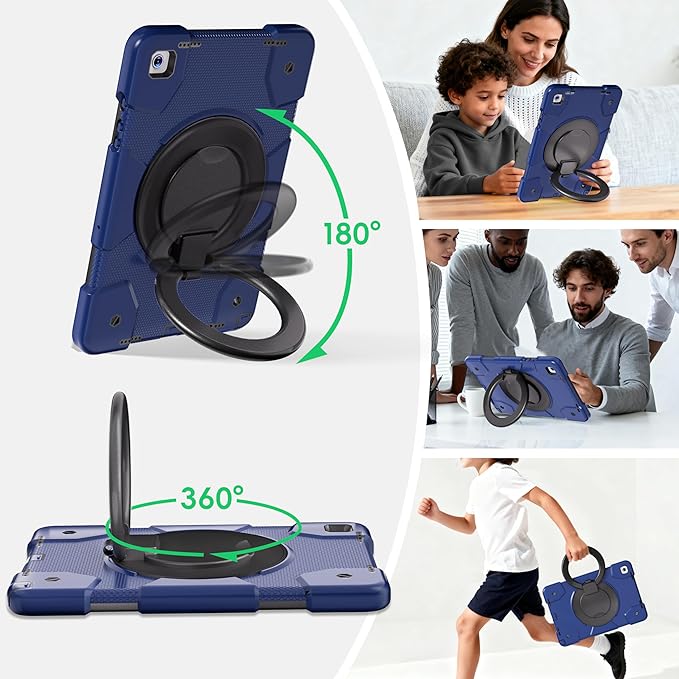 Andnary Case for Samsung Galaxy Tab A9+/A9 Plus Case 11 Inch with Screen Protector/360° Rotating Stand/Pen Holder/Shoulder Strap, Shockproof Cover for Tablet A9+ 5g (Navy+Black)