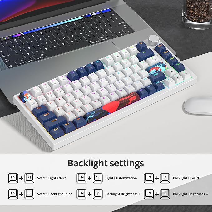 75% Mechanical Gaming Keyboard, Hot Swappable RGB Backlit Custom With Knob, Gasket Mount USB Wired, 82 Keys Blue White Linear Red Switch (82 Blue White)