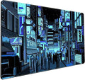 Japanese Gaming Arcade Blue Large Gaming Mouse Pad Keyboard Desk Pad Extended Mouse Pad Gaming Office Decor, Pc Laptop Mouse Pads Large (31.5x15.7 in) with Stitched Eges Non-Slip Base Mousepad XXL