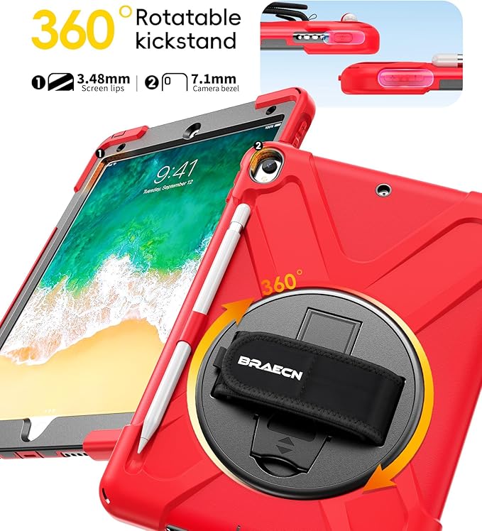 BRAECN Case for iPad Air 3rd Generation 2019 / iPad Pro 10.5 inch 2017, Rugged Heavy Duty Shockproof Cover with Pencil Holder, 360° Rotating Kickstand & Adjustable Hand Strap & Shoulder Strap for Kids