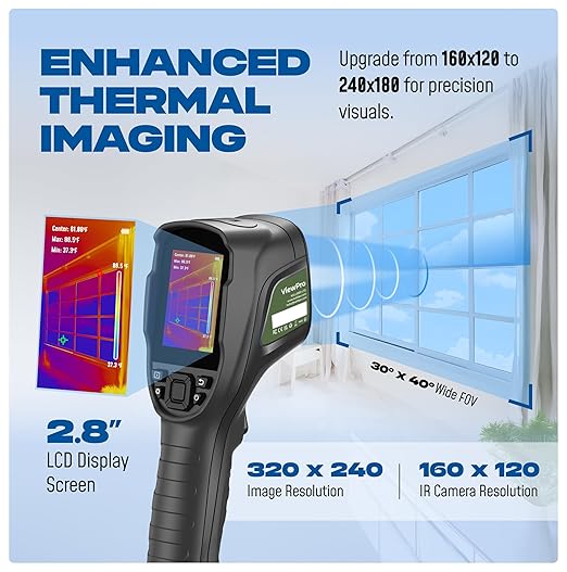 Kalliber Thermal Imaging Camera - 320 x 240 Screen Resolution, Inbuilt Storage 5000+ Images, 15 Hour Battery Handheld - 25Hz Infrared Camera, High/Low Temp Alarm, HVAC, Inspection & Electrical Faults